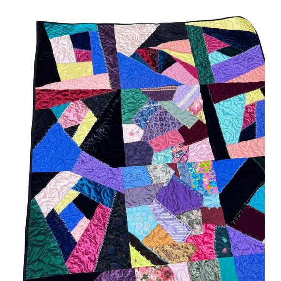 Crazy Quilt Handmade by the Valley Assembly Quilters Spokane Washington 42"x 72" - Picture 5 of 7